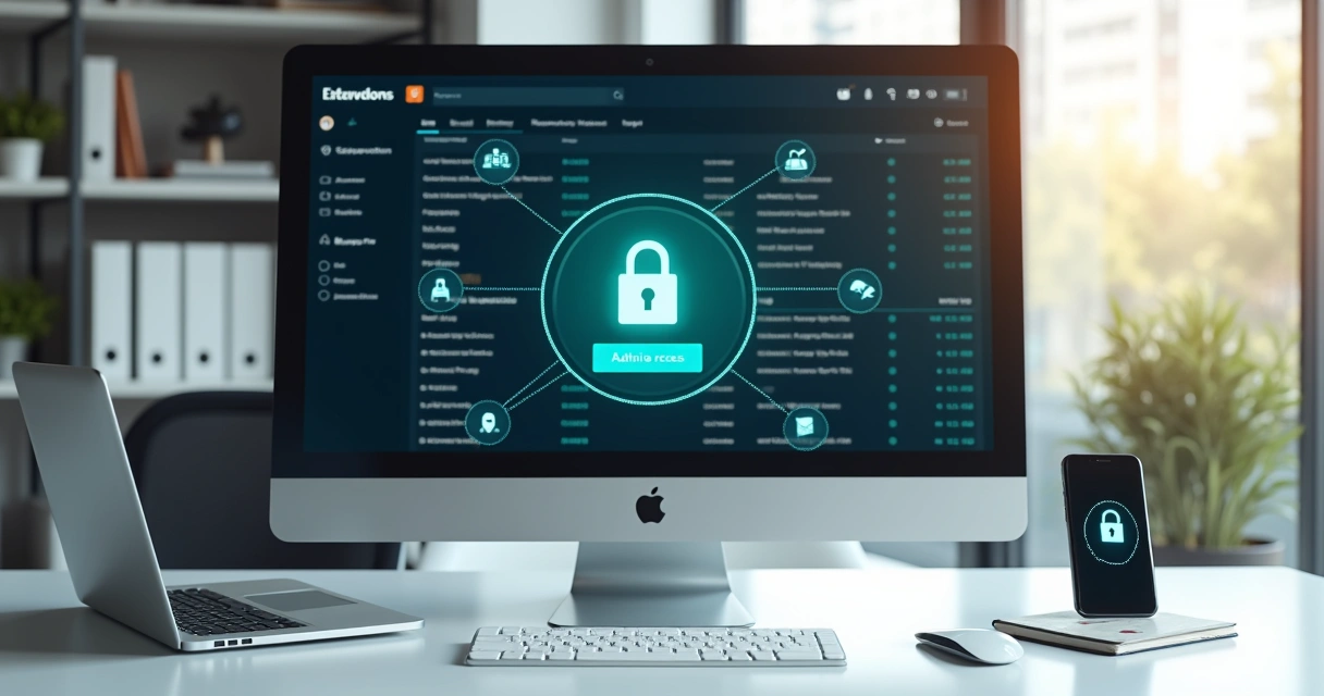 Tela de sistema financeiro com ícones de cadeado e banco representando segurança em integrações OAuth 