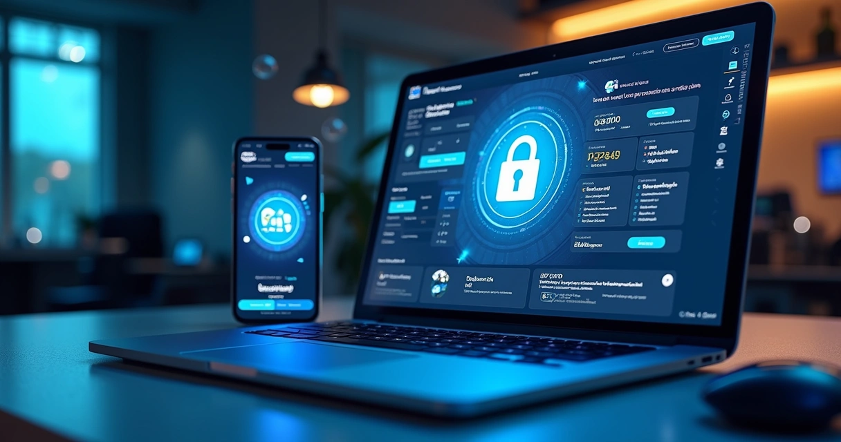 Computador e smartphone exibindo cassino online seguro com criptografia e pagamentos por PIX 