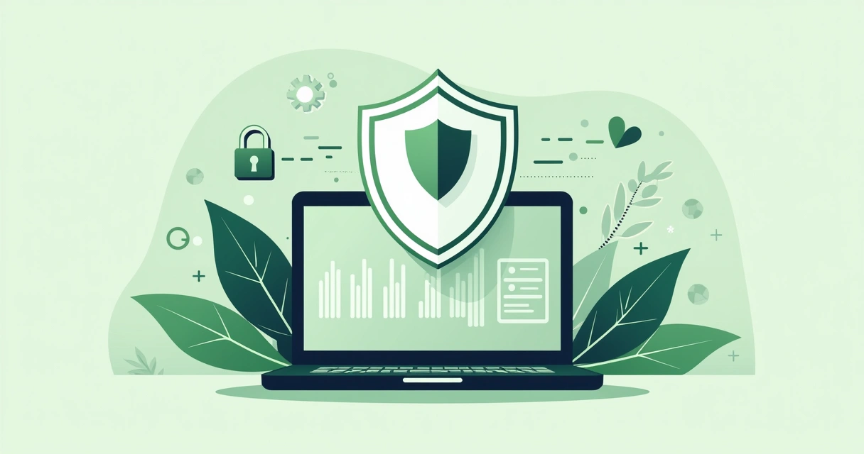Ícones de escudo e cadeado em volta de um notebook representando segurança de pagamento online 