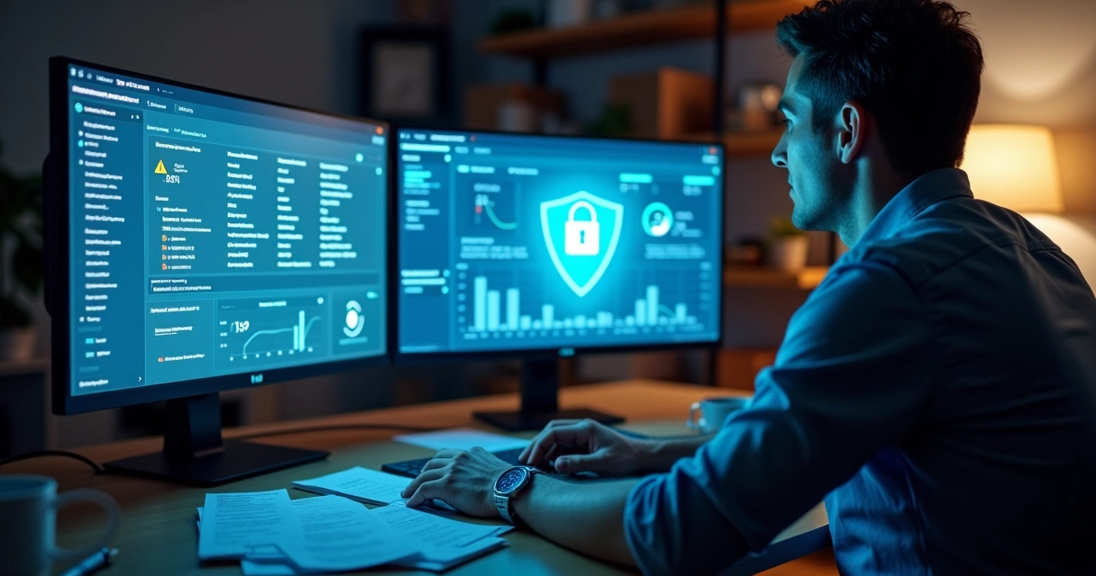 Gestor de loja virtual analisando tela com alerta de segurança em pedidos online 