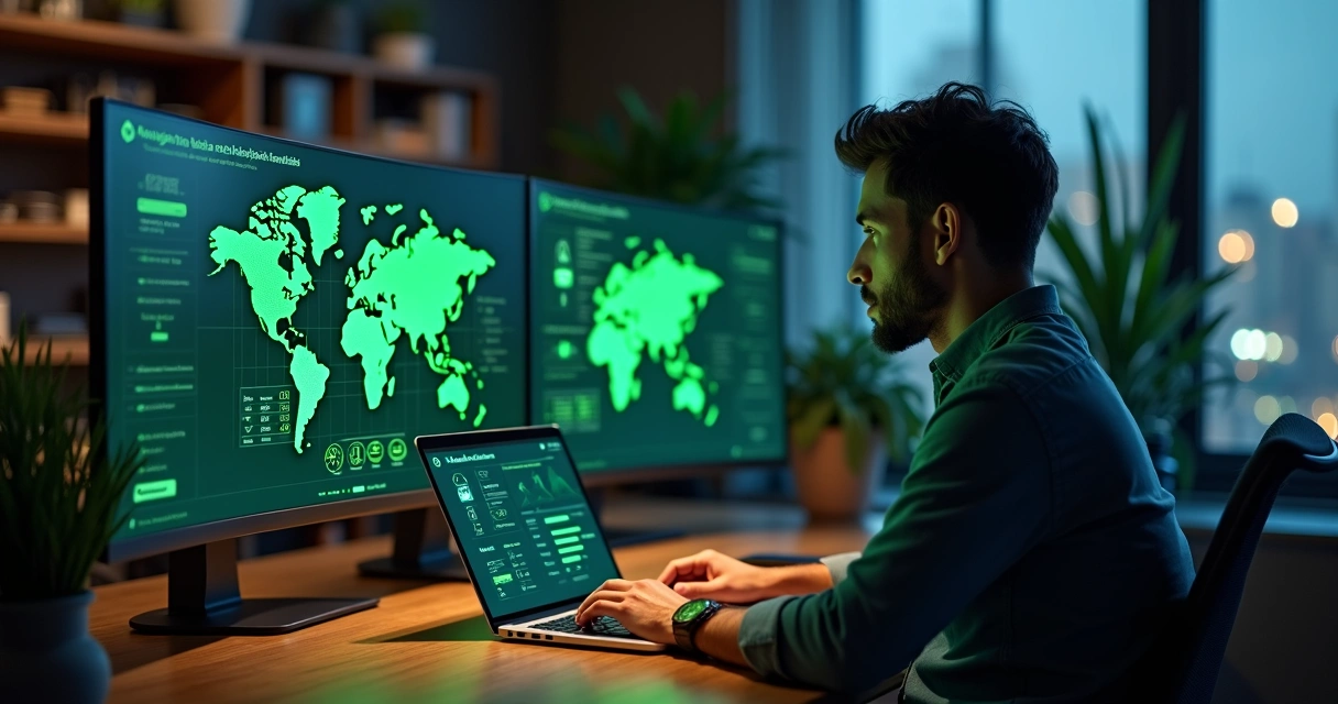 Lojista analisa painel de segurança de pagamentos em loja virtual Shopify no notebook 