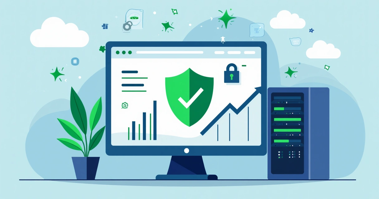 Escudo digital protegendo site com gráficos de performance 