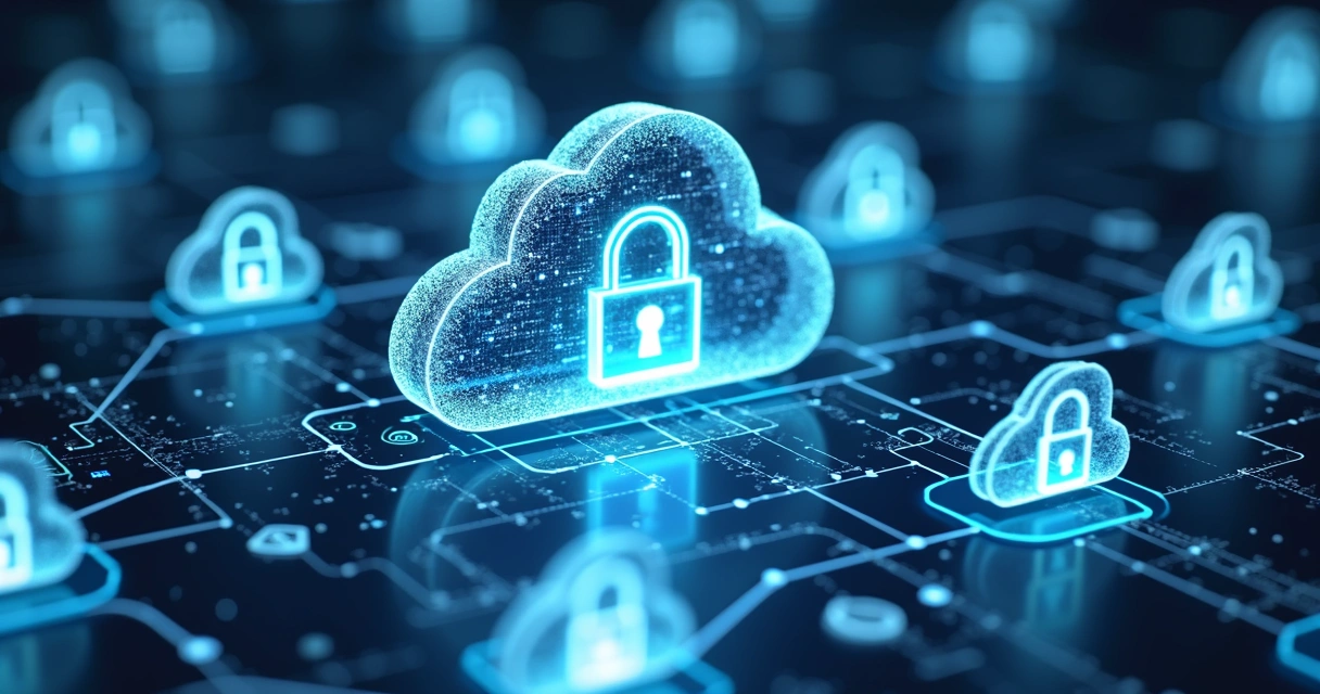 Gráfico de segurança e nuvem protegendo dados de ecommerce 