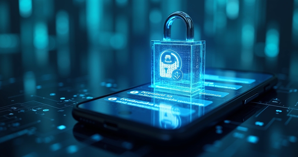Chatbot em tela de celular protegido por cadeado digital 