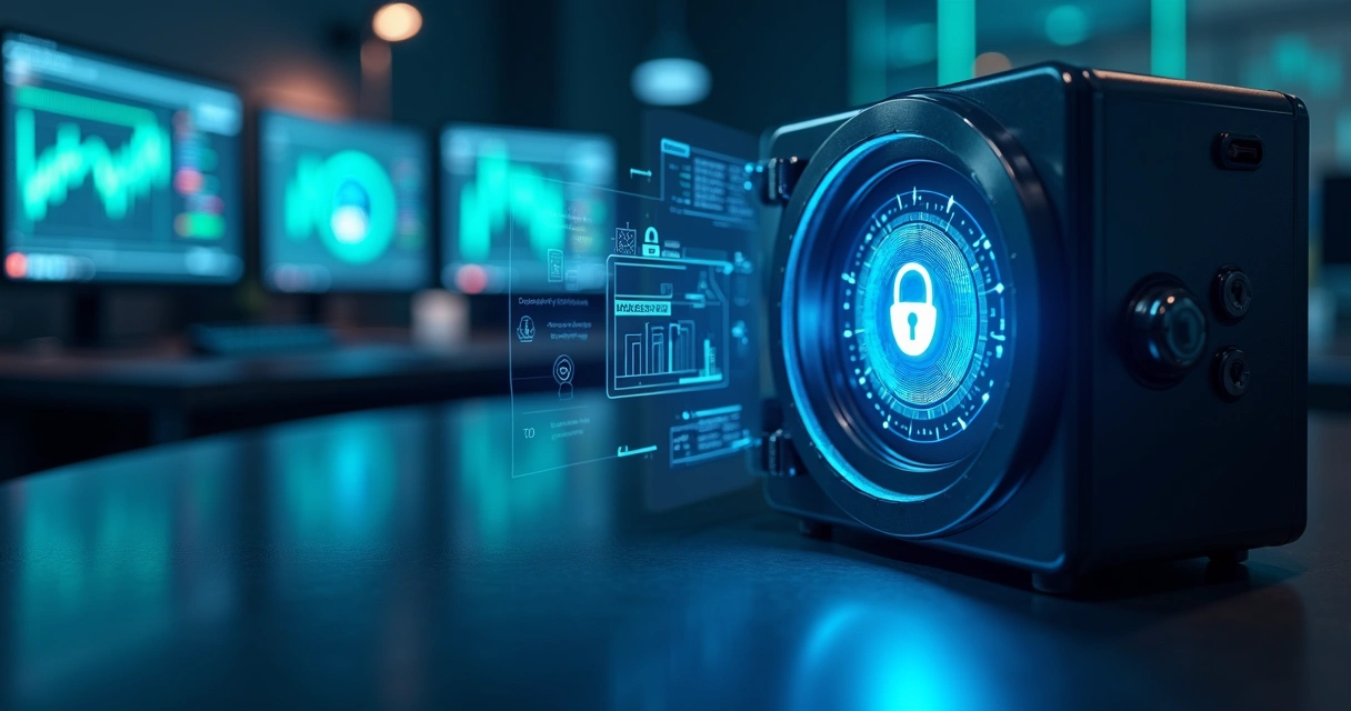 Cofre digital representando segurança de dados financeiros 