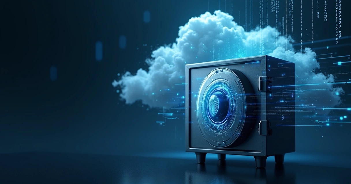 Cofre digital e escudo protegendo dados digitais 