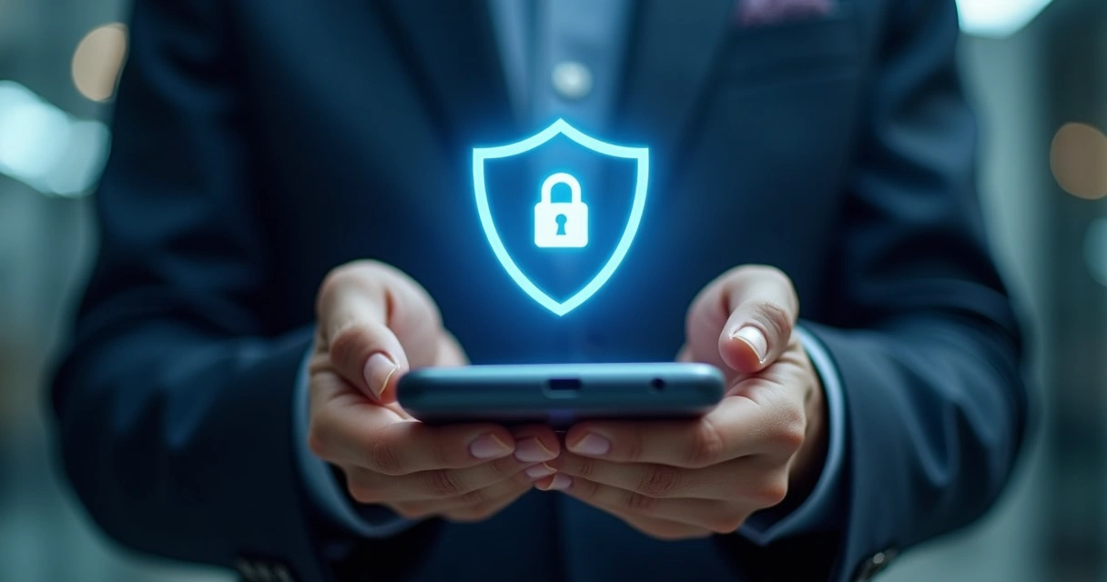 Simbolo de segurança digital em tela de smartphone 