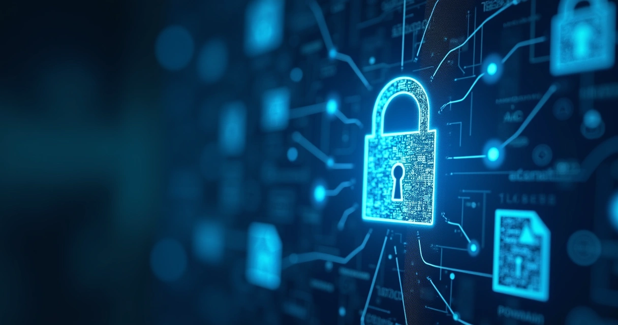 Ícones de cadeado e documentos digitais em tela de site contábil