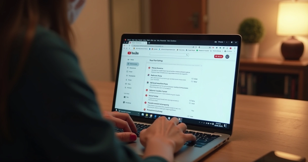 Pessoa ajustando configurações de privacidade do YouTube em um notebook 