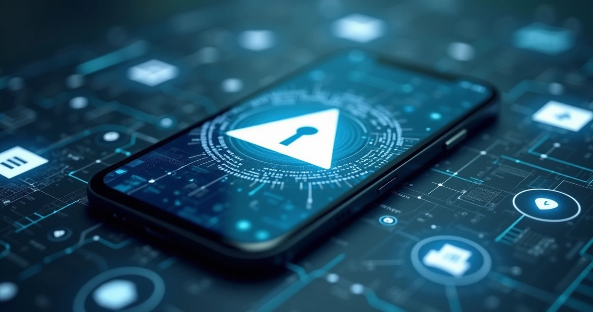 Ícones de cadeado e alerta sobre um smartphone