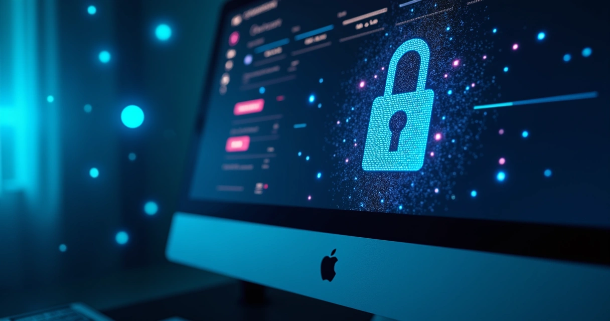 Ícones de cadeado e dados seguros em tela digital 