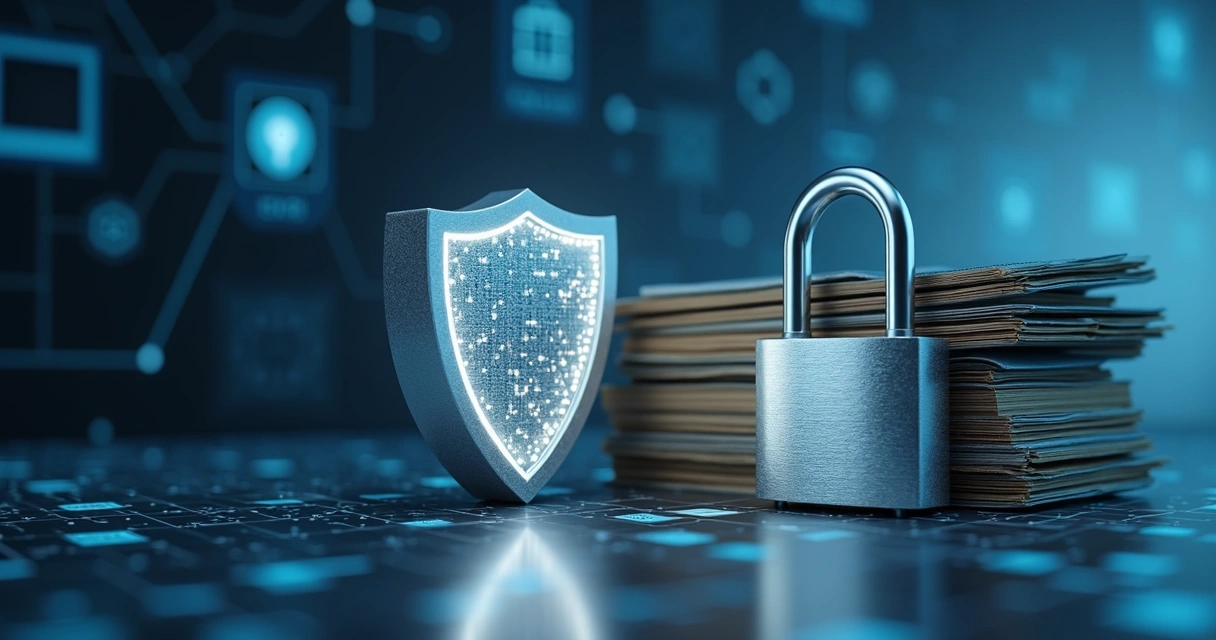 Escudo digital e cadeado protegendo dados financeiros 