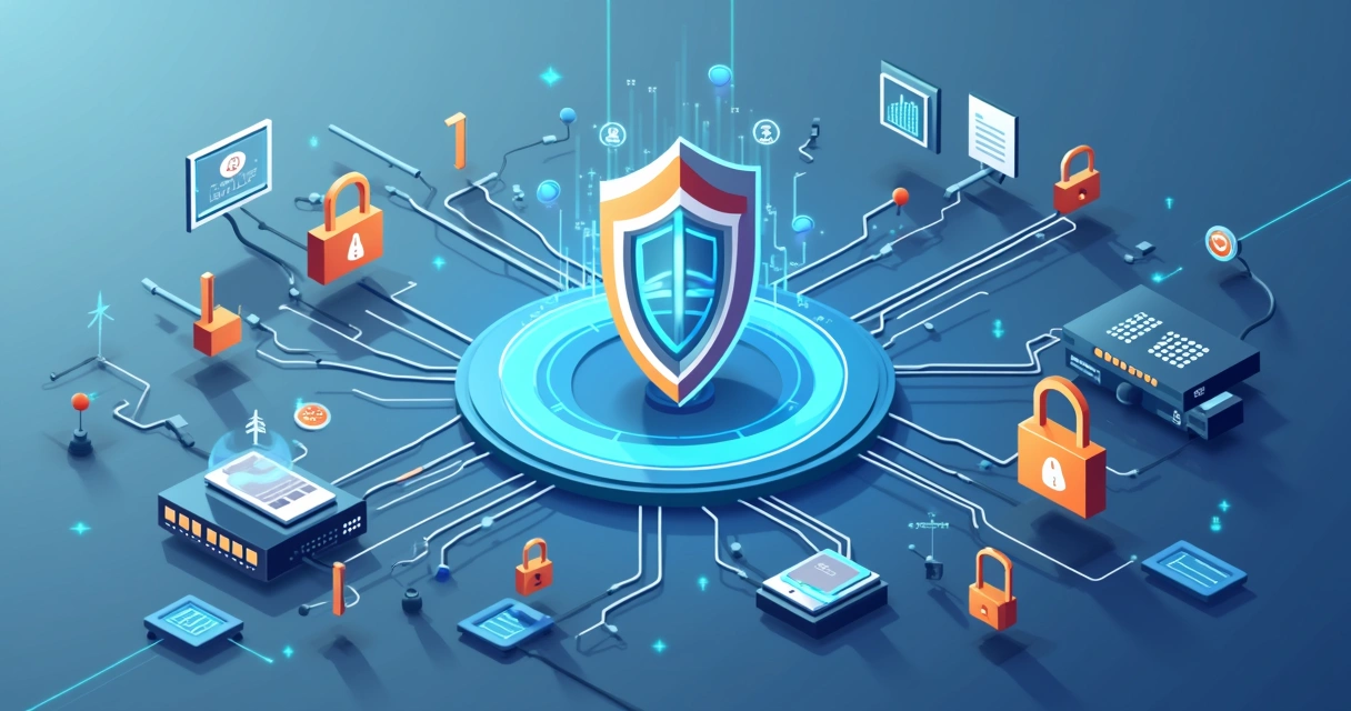 Rede de ISP protegida por escudo digital e cadeados 