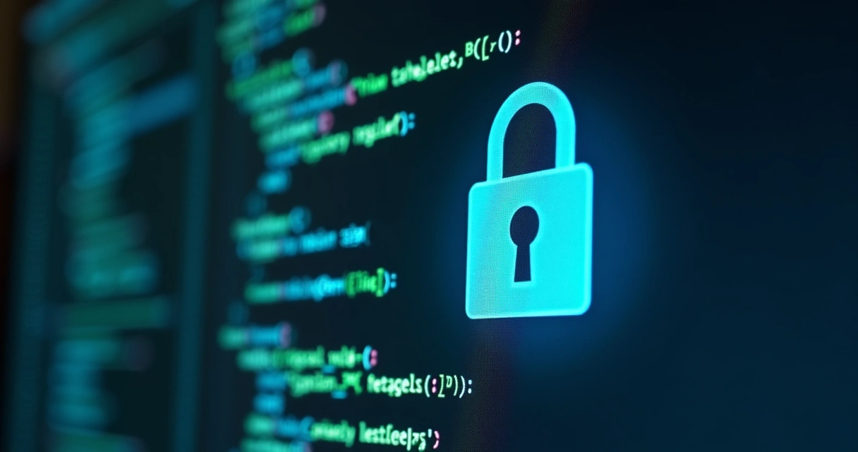 Ícones de cadeado e escudo sobre tela com código-fonte do GitHub 