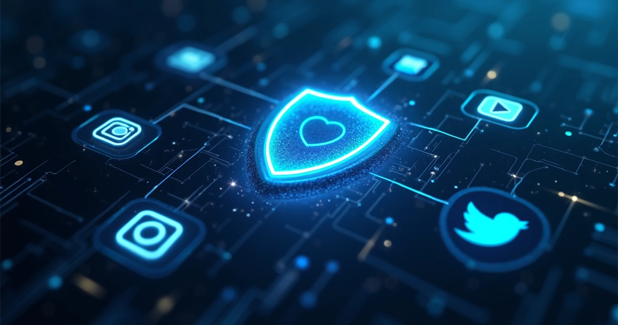 Símbolo de escudo digital protegendo uma marca nas redes sociais