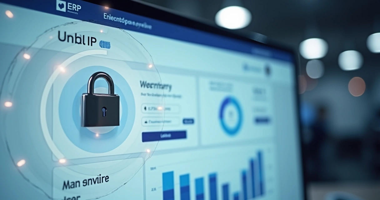 Tela simulada de sistema ERP com cadeado digital com ícone de usuário 