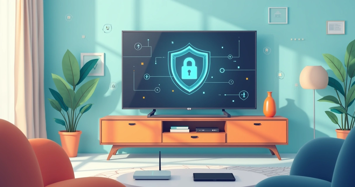 Ilustração de tela de TV retrô protegida por escudo digital 