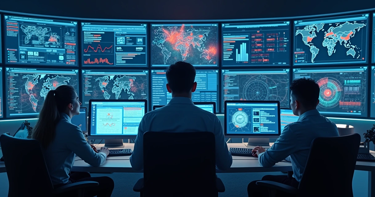 Tela de monitoramento de dados de segurança digital com gráficos coloridos 