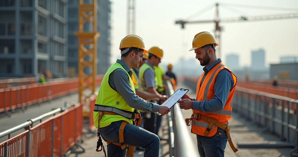 Procedimento de segurança em trabalho elevado no canteiro de obras