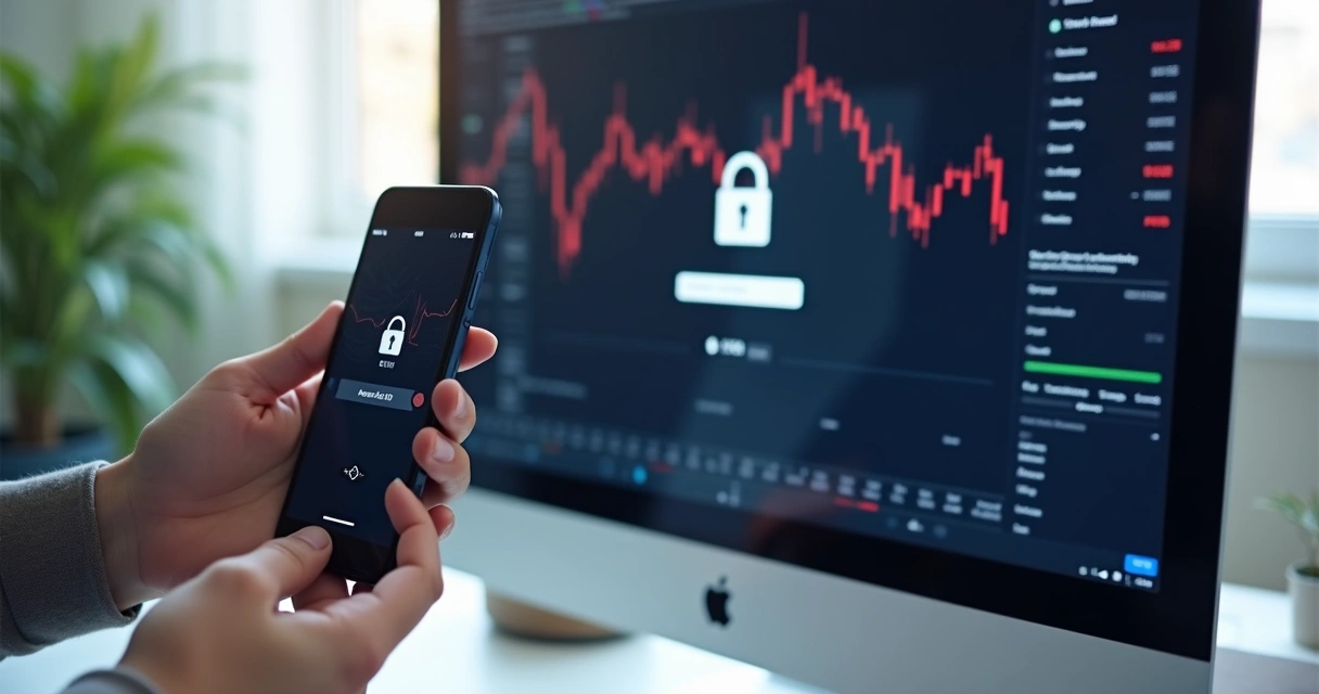 Tela de login de uma plataforma de trading com autenticação em duas etapas