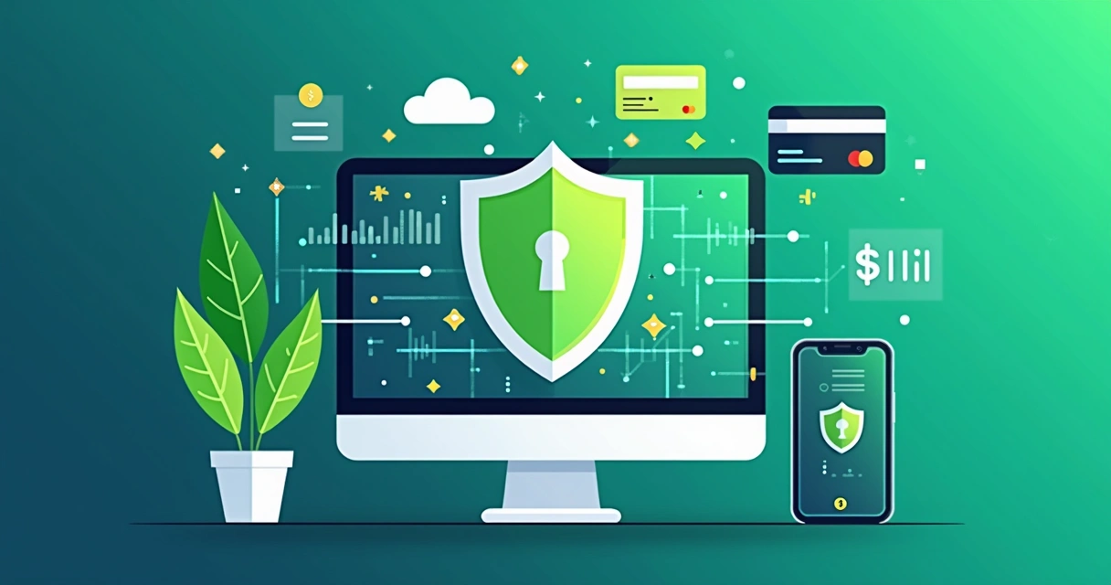 Escudo digital protege transações online em computador 