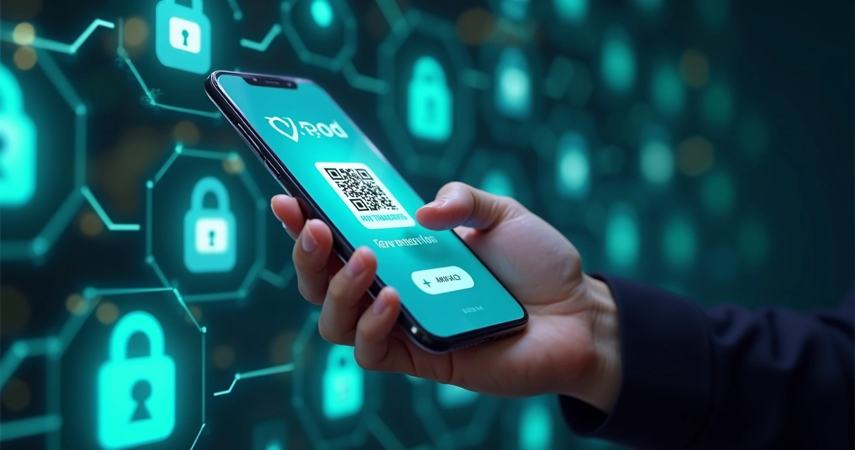 Dispositivo móvel exibindo app de transferência Pix com ícones e cadeado digital representando segurança financeira 