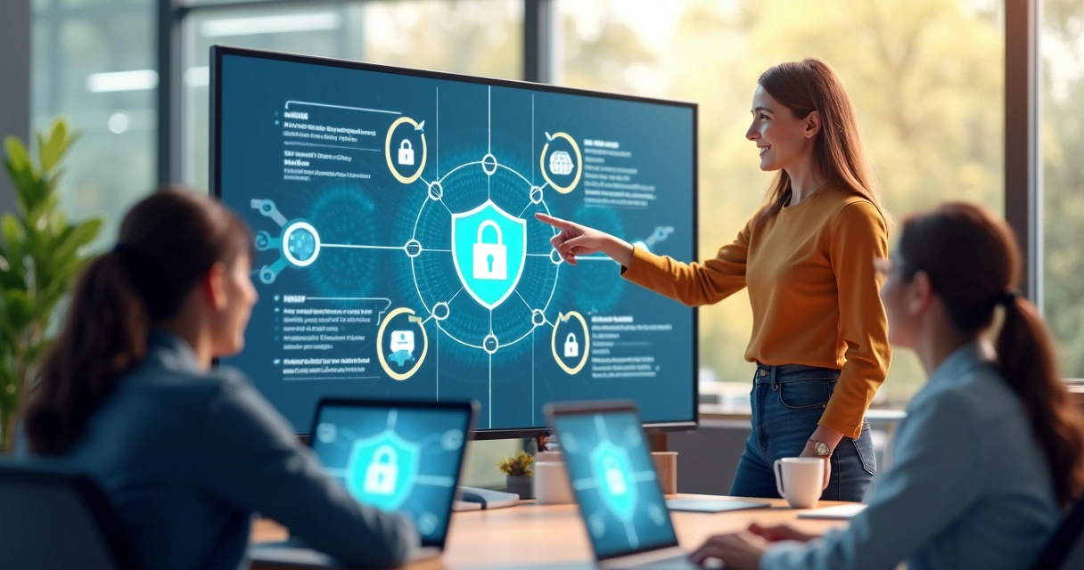 Equipe de escritório em treinamento de segurança digital 