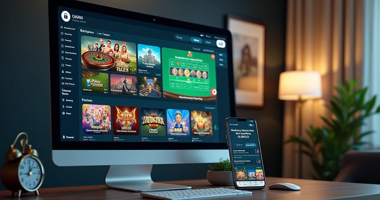 Interface de cassino online mostrando variedade de jogos, selo de segurança e opção de pagamento Pix 