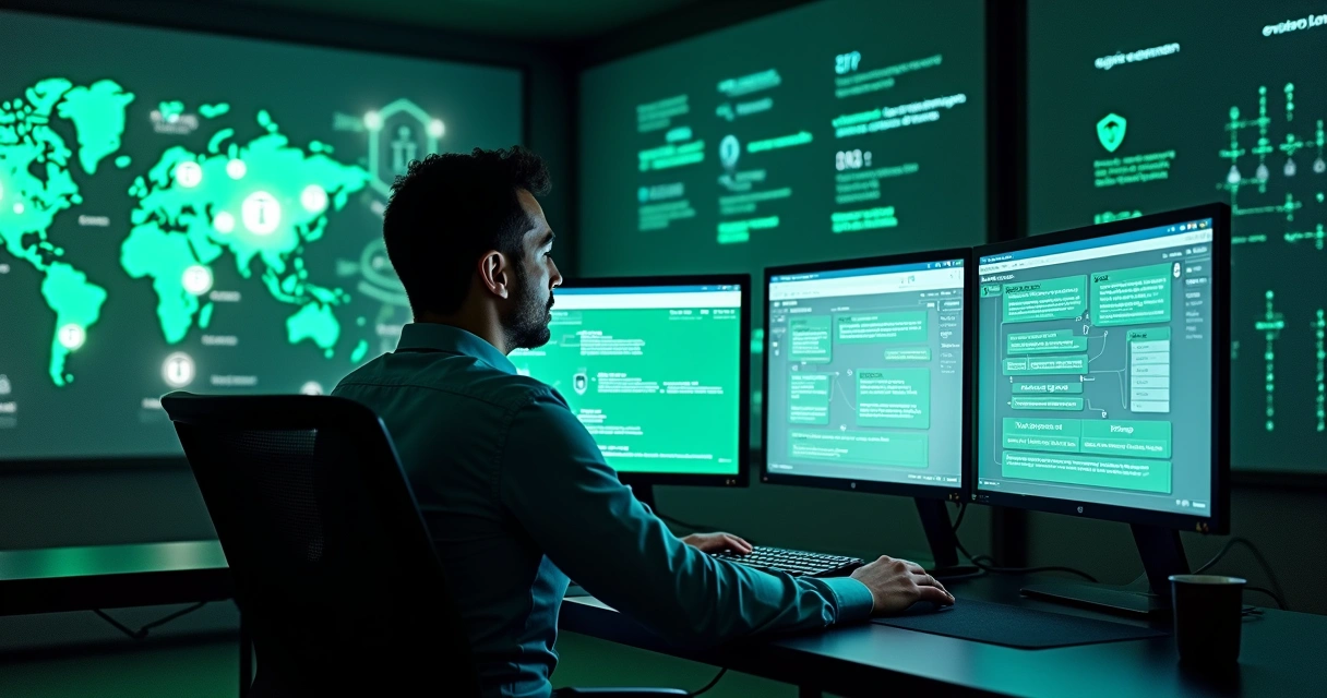Profissional de TI configurando automação segura de WhatsApp Web em ambiente com foco em LGPD 