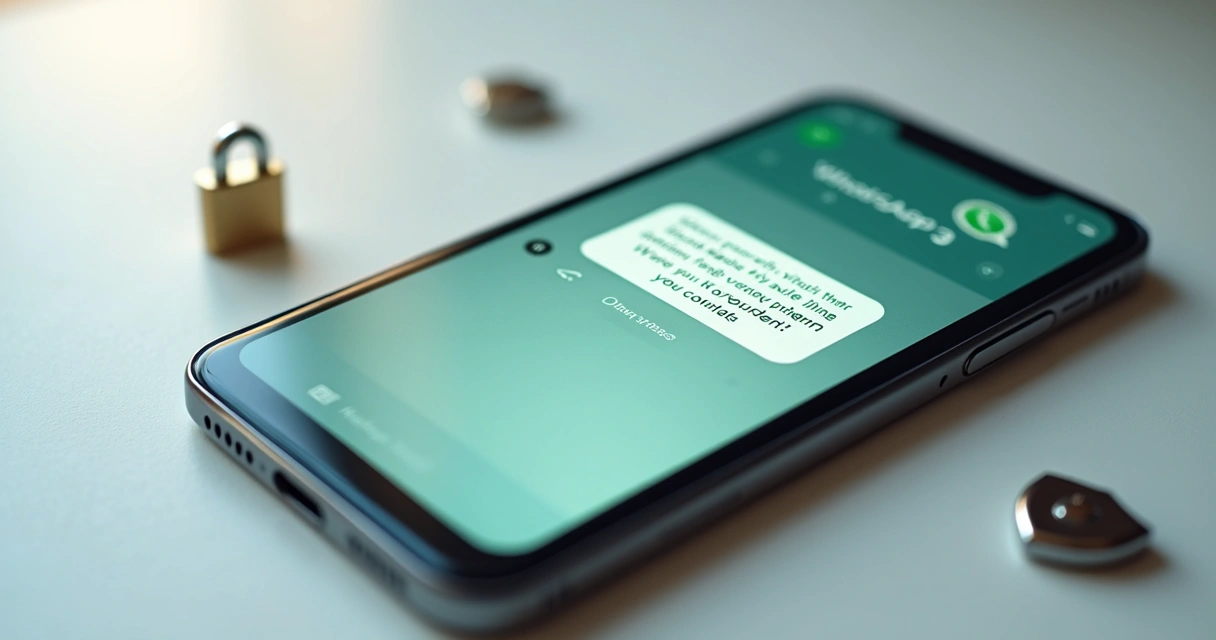 Tela de WhatsApp com conversa de cobrança automática, destaque para informações protegidas por cadeado 