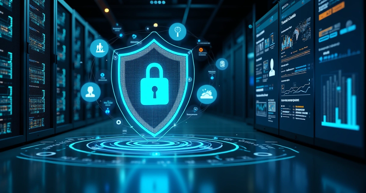 Painel de controle digital com conceito de segurança Zero Trust em infraestrutura de TI 