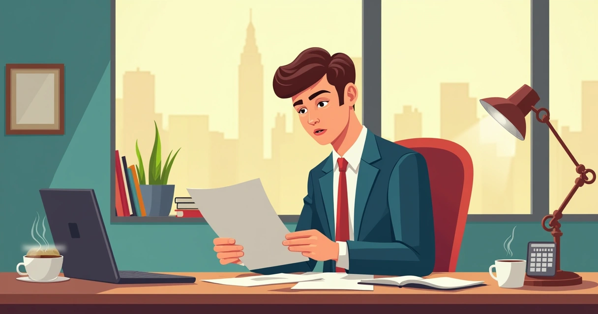 Profissional autônomo analisando documentos e calculadora, preocupado com finanças após acidente 