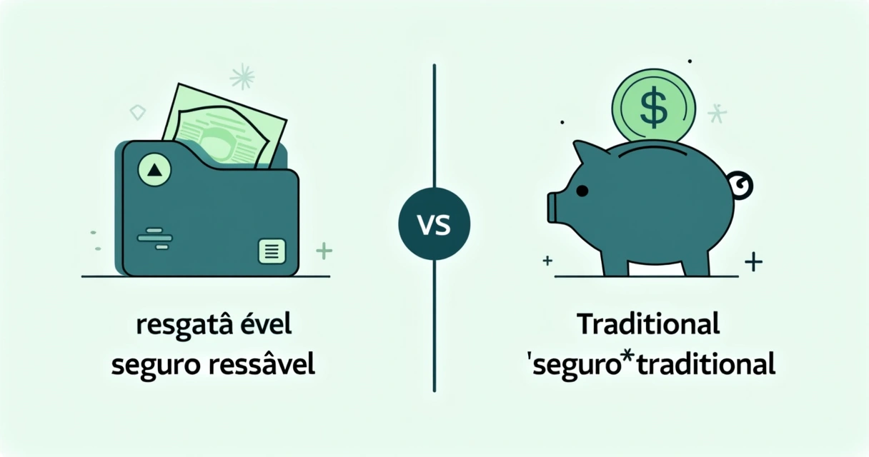 Gráfico comparando seguro de vida resgatável e tradicional. 