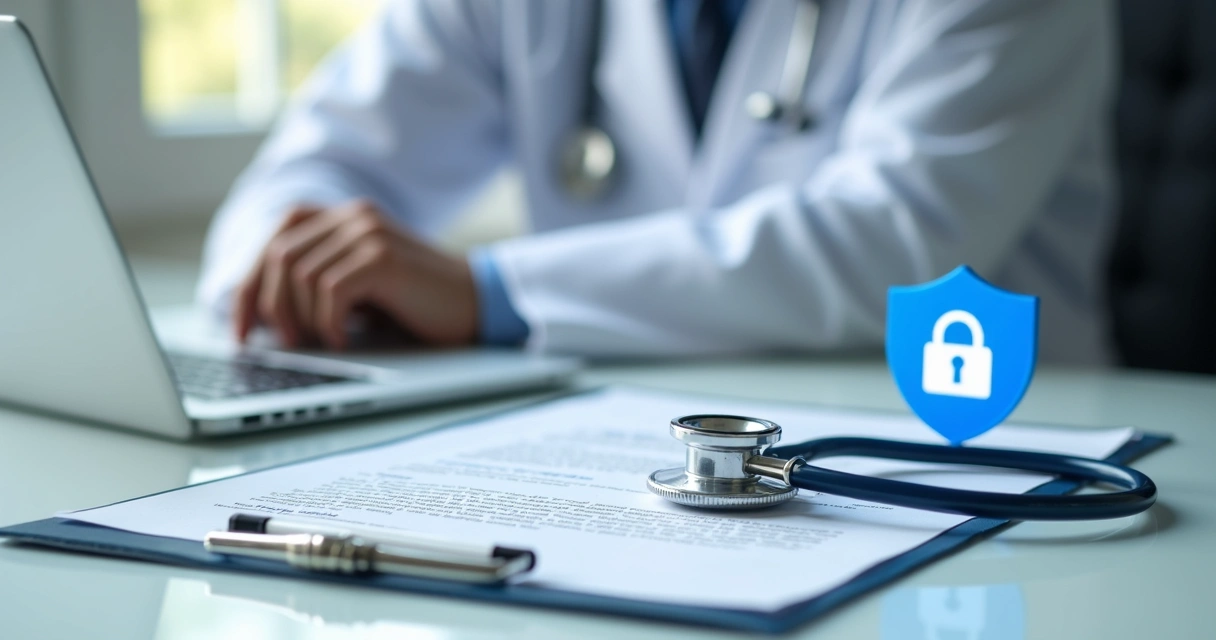 Certificado de seguro e símbolo de proteção para médicos e clínicas 