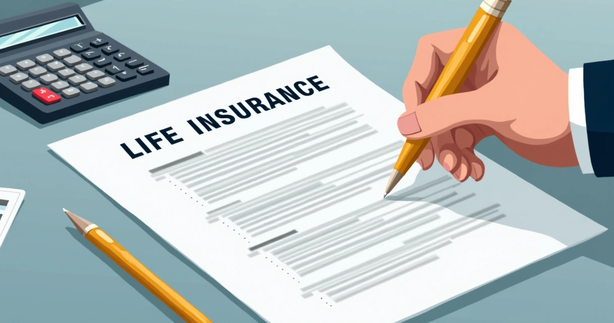 Contrato de seguro de vida com caneta e calculadora 