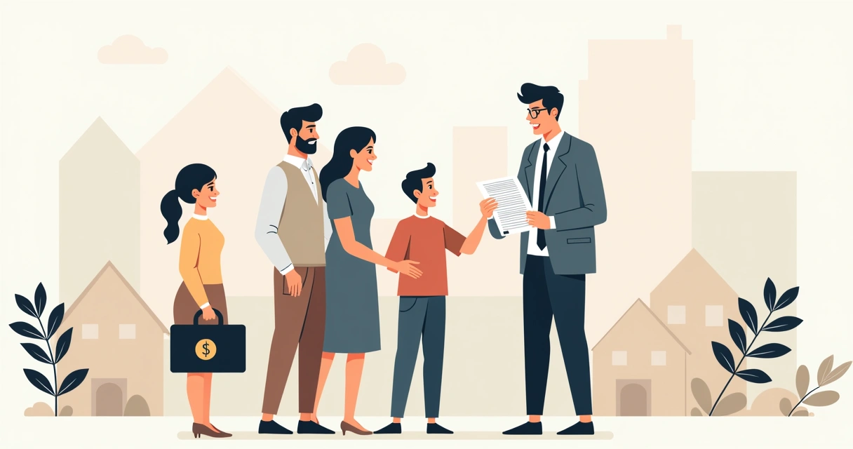Ilustração mostra família recebendo indenização de seguro 