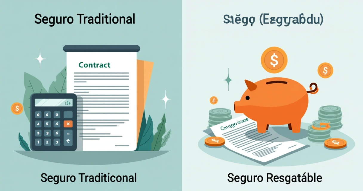 Tabela didática com diferenças entre seguro tradicional e seguro resgatável 