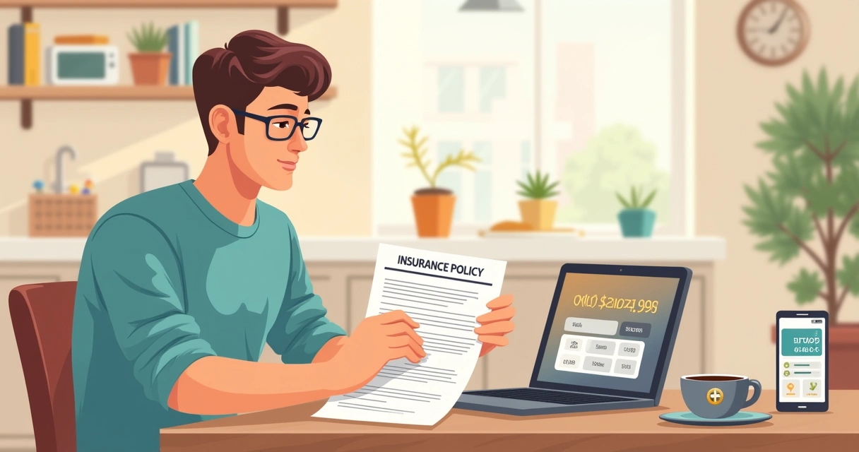 Person analyzing insurance policy in modern home 