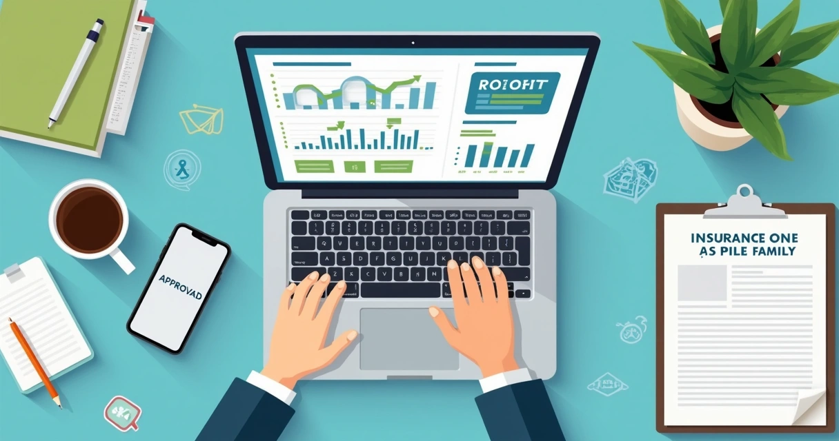 Pessoa usando notebook para contratar seguro de vida online, com gráficos e planilhas na tela 