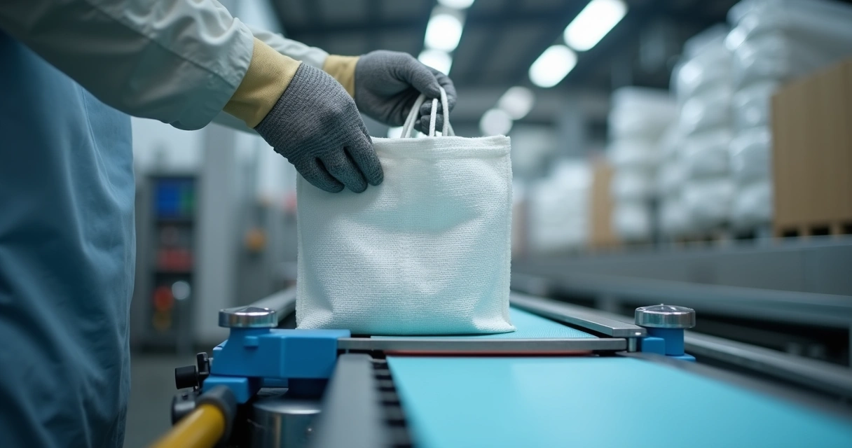Máquina selando boca de saco de ráfia em linha industrial 