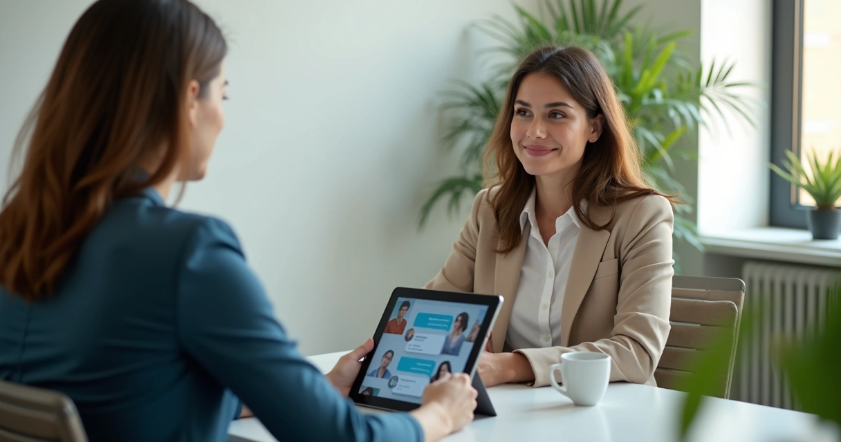 RH entrevistando candidato com chatbot ao lado 