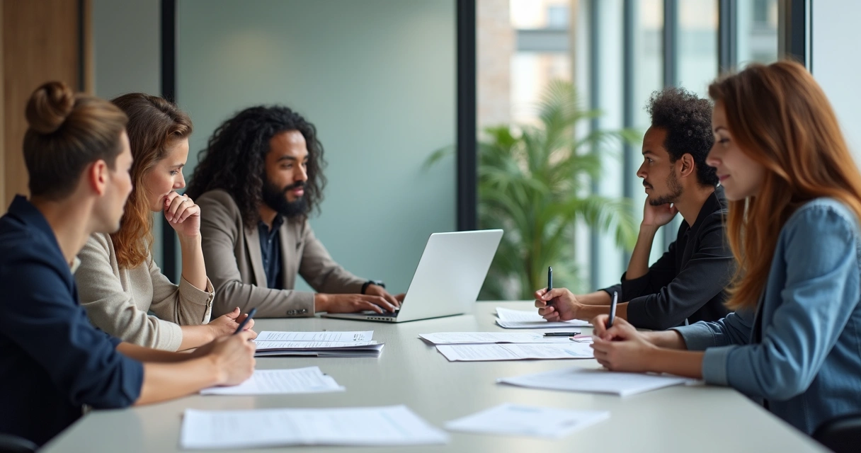 Equipe de recrutamento avaliando candidatos com inclusão 