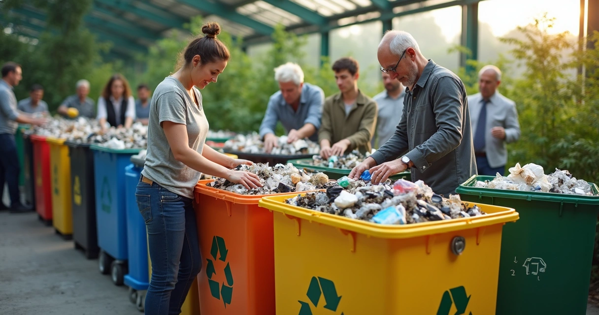 Seleção de diferentes resíduos sendo separados para reciclagem