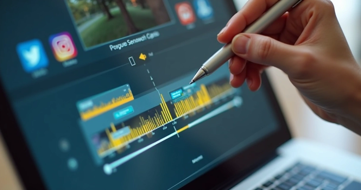 Pessoa escolhendo cortes relevantes em uma timeline de vídeo