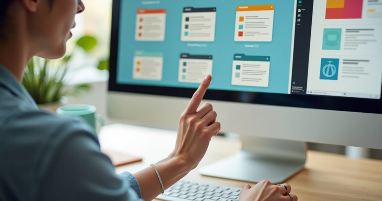 Pessoa escolhendo projetos em computador para incluir no portfólio digital 