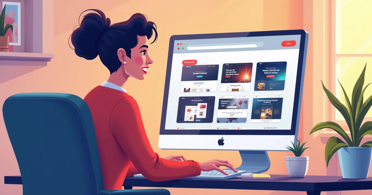 Selecionando template para landing page em uma interface visual 