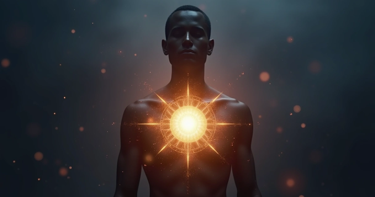 Silhueta humana com luz intensa no peito representando o self 2 como centro do ser 