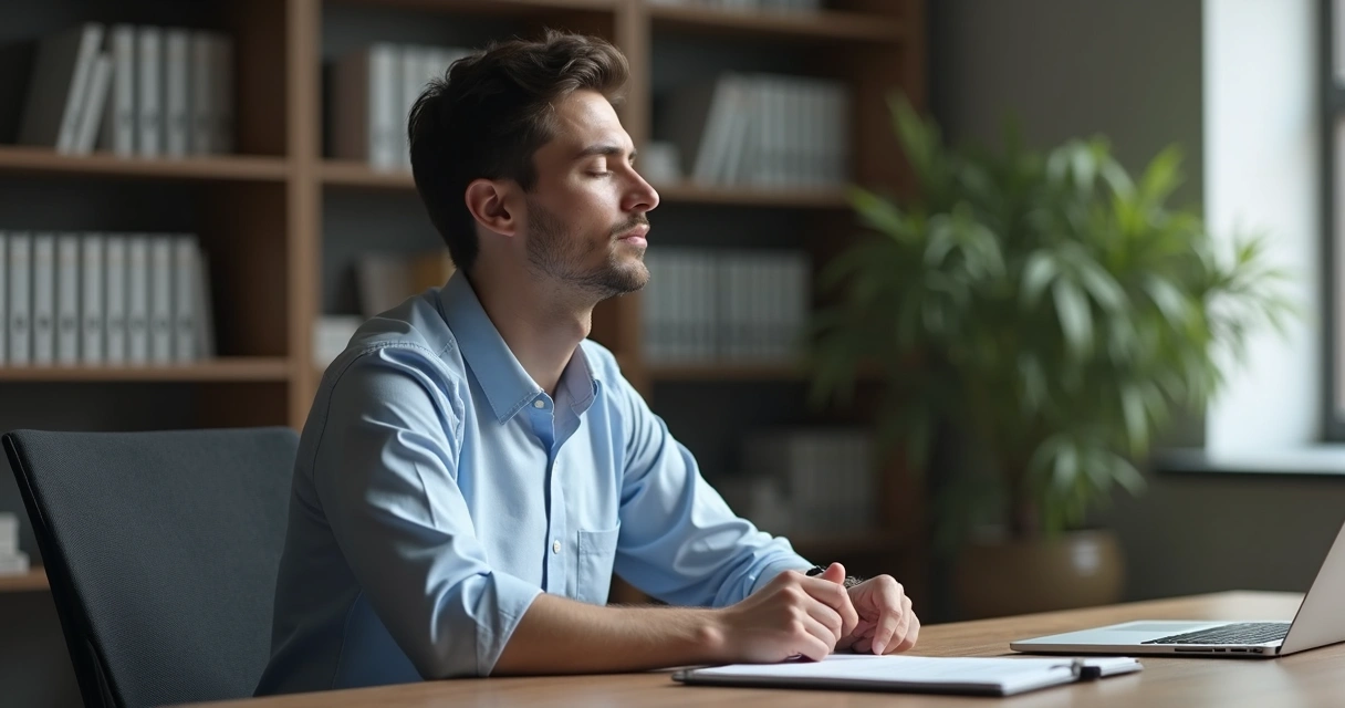 Person practicing self-awareness at a desk 