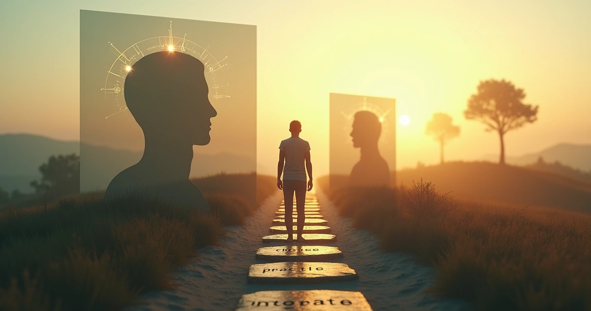 Person standing at a crossroads between reflection and action 