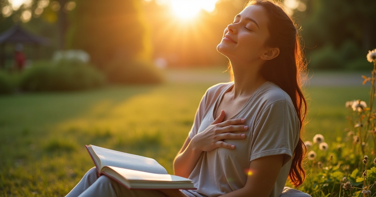 Person practicing self-compassion meditation outdoors